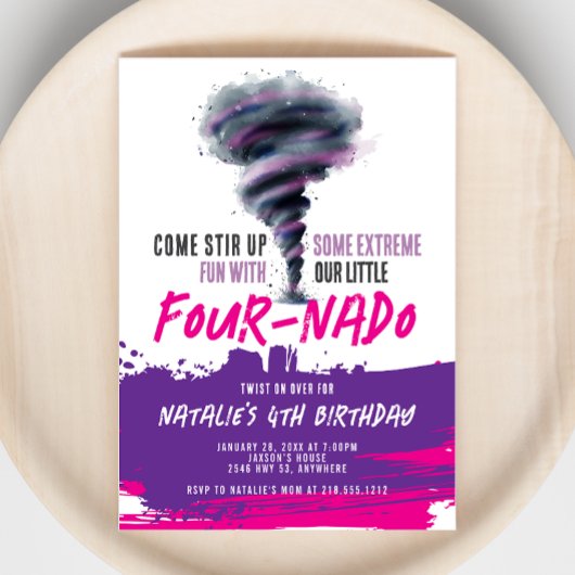 フォーナドツイスタートルナドピンクパープル誕生日 招待状