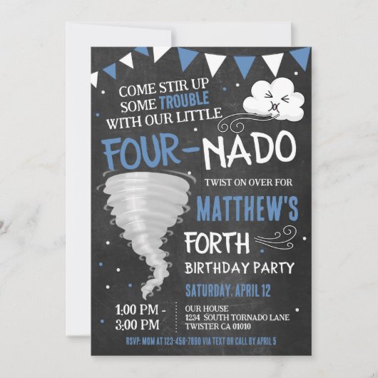 フォーナド誕生日招待状トルナドツイスターパーティー 招待状 (正面)