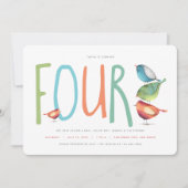 フォーバーディー4歳の誕生日パーティーの招待状 招待状 (正面)