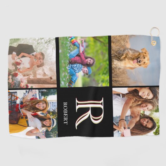 フォーパパフォトコラージュカスタムモノグラム名 ゴルフタオル (横)