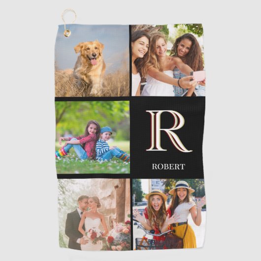 フォーパパフォトコラージュカスタムモノグラム名 ゴルフタオル (正面)