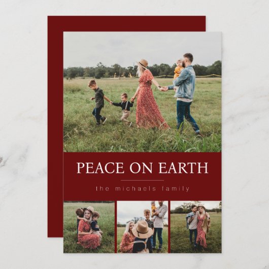 フォーフォトコラージホリデーカード – 赤 シーズンカード (正面/裏面)