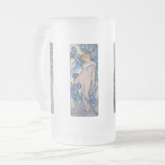 フォーフラワーアルフォンスミュシャ フロストグラスビールジョッキ (正面左)