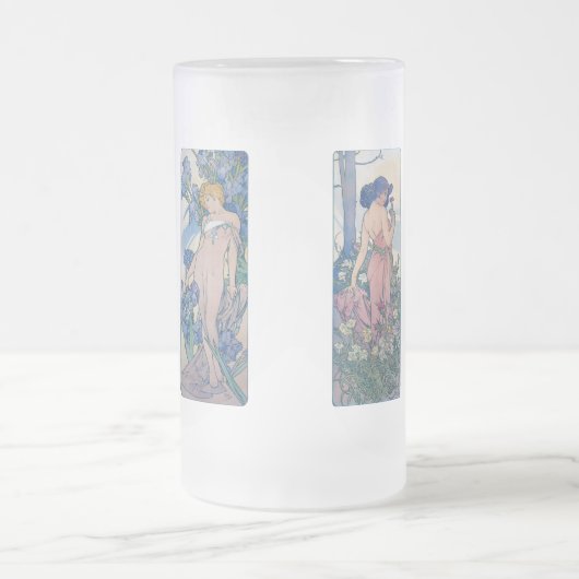 フォーフラワーアルフォンスミュシャ フロストグラスビールジョッキ (中央)