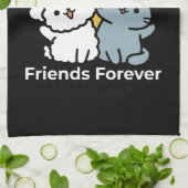 フォーフリ実在ー・フレンズ | かわいい猫とドッグデュオ キッチンタオル (折り畳み)