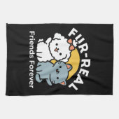 フォーフリ実在ー・フレンズ | かわいい猫とドッグデュオ キッチンタオル (横)