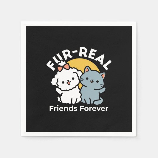 フォーフリ実在ー・フレンズ | かわいい猫とドッグデュオ スタンダードカクテルナプキン (正面)