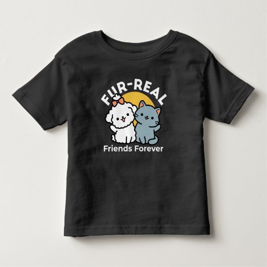 フォーフリ実在ー・フレンズ | かわいい猫とドッグデュオ トドラーTシャツ (正面)