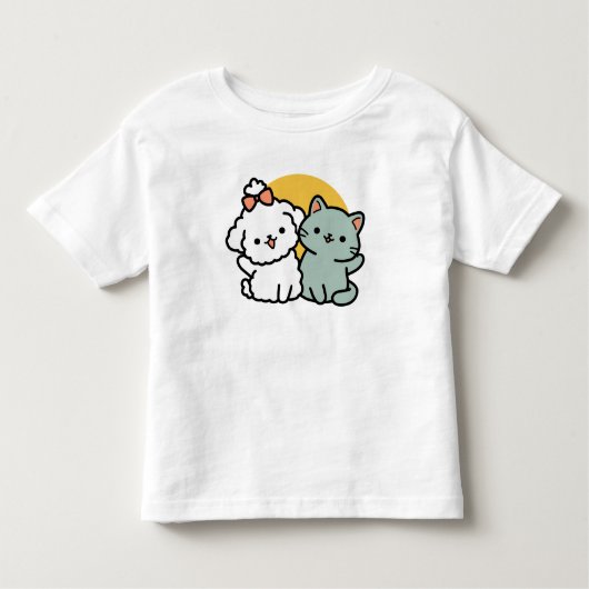 フォーフリ実在ー・フレンズ | かわいい猫とドッグデュオ トドラーTシャツ (正面)