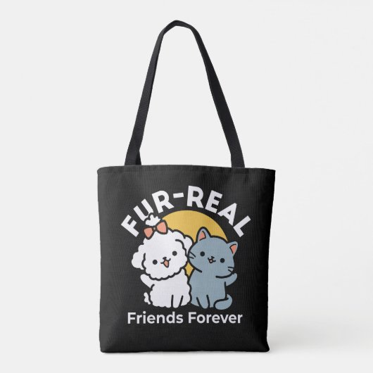 フォーフリ実在ー・フレンズ | かわいい猫とドッグデュオ トートバッグ (裏面)