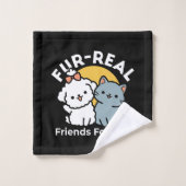 フォーフリ実在ー・フレンズ | かわいい猫とドッグデュオ バスタオルセット (ウォッシュタオル)