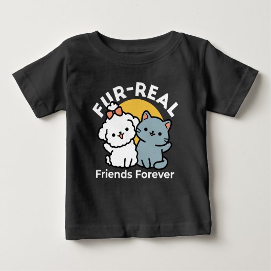 フォーフリ実在ー・フレンズ | かわいい猫とドッグデュオ ベビーTシャツ (正面)