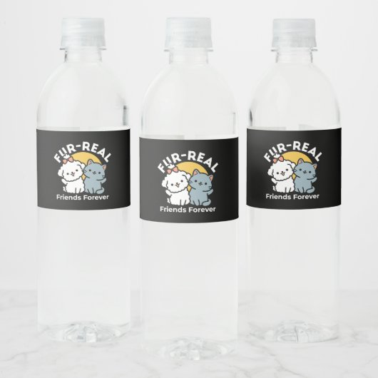 フォーフリ実在ー・フレンズ | かわいい猫とドッグデュオ ペットボトルラベル (ボトル)