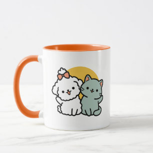 フォーフリ実在ー・フレンズ   かわいい猫とドッグデュオ マグカップ