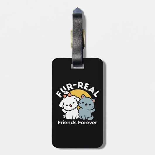 フォーフリ実在ー・フレンズ | かわいい猫とドッグデュオ ラゲッジタグ (裏面縦)