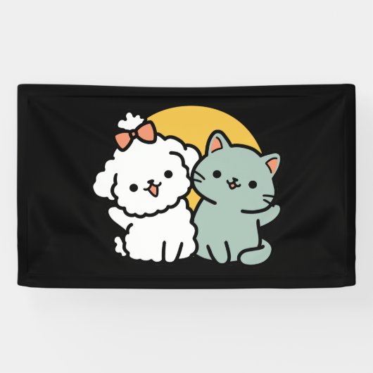 フォーフリ実在ー・フレンズ | かわいい猫とドッグデュオ 横断幕 (横)