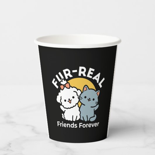 フォーフリ実在ー・フレンズ | かわいい猫とドッグデュオ 紙コップ (裏面)