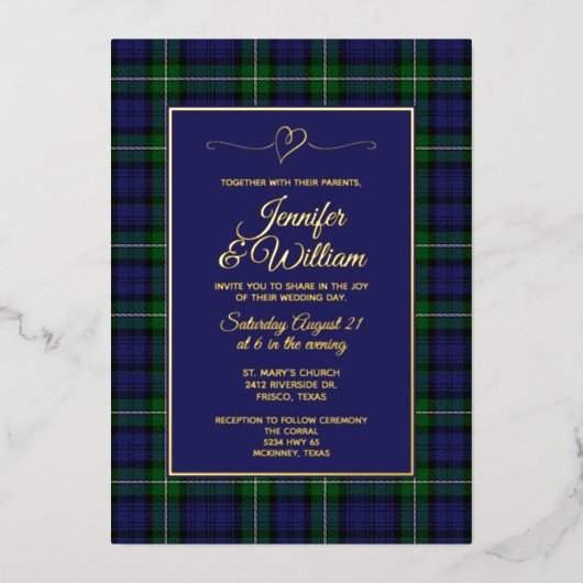 フォーブスクランタータンチェックプレイドウェッディ 箔招待状 (正面)