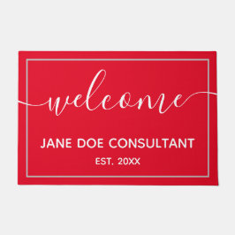 フォーマット – パーソナライズされたようこそ赤と白 ドアマット