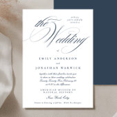 フォーマルでエレガントなカリグラフィー ネイビーブルー 結婚式 招待状