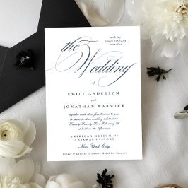 フォーマルでエレガントなカリグラフィー ネイビーブルー 結婚式 招待状