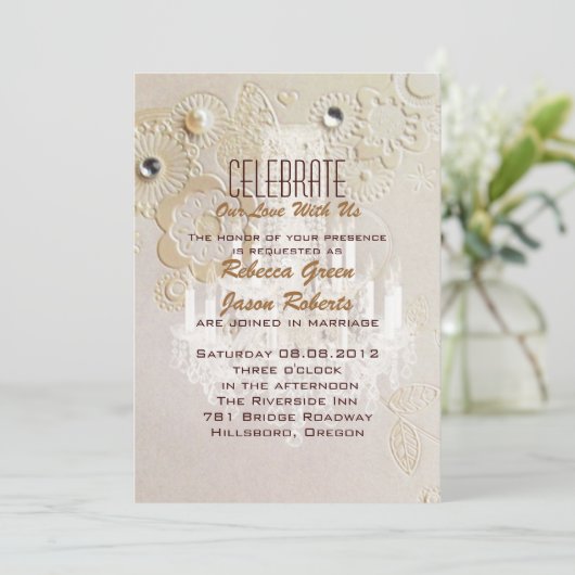 フォーマルでエレガントなスワールシャンデリア vintage ウェディング 招待状 (スタンド正面)