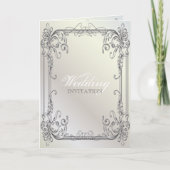 フォーマルでエレガントな渦巻の真珠の白いヴィンテージの結婚 招待状 (正面)