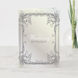 フォーマルでエレガントな渦巻の真珠の白いヴィンテージの結婚 招待状