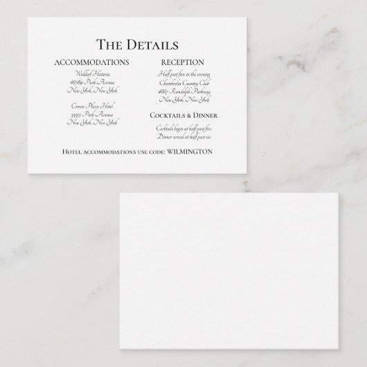 フォーマルでエレガントな結婚式の招待状 黒いテキスト エンクロージャーカード (正面/裏面)