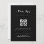 フォーマルでクラシカルな黒の結婚式QRコードRSVP 招待状 (裏面)
