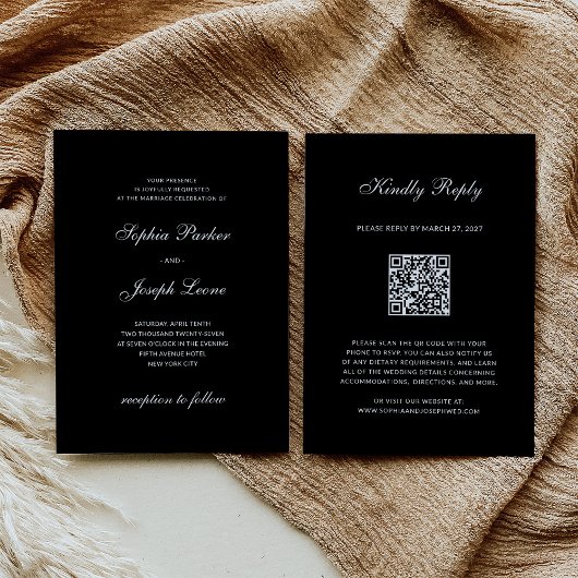 フォーマルでクラシカルな黒の結婚式QRコードRSVP 招待状