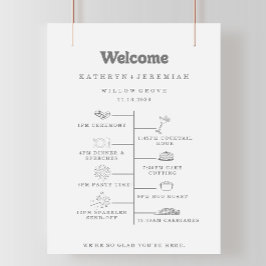 フォーマルでシンプルなDIY結婚式ウェルカムタイムライン ポスター