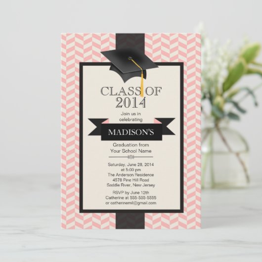 フォーマルでモダンなシェブロンの卒業のパーティの招待状 招待状 (スタンド正面)