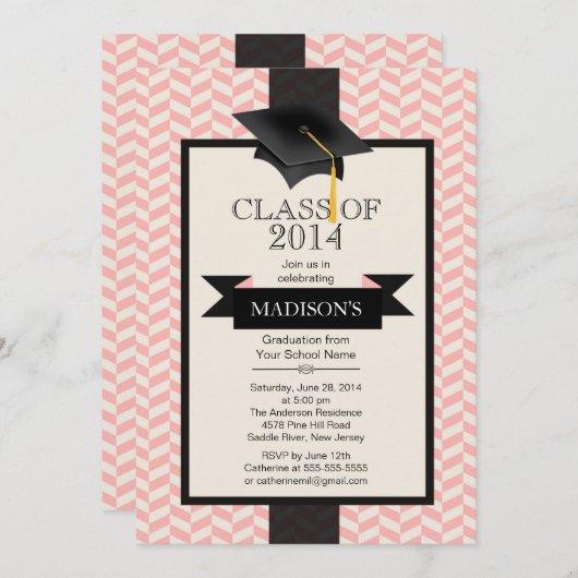 フォーマルでモダンなシェブロンの卒業のパーティの招待状 招待状 (正面/裏面)