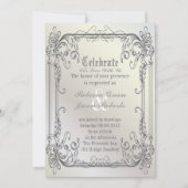 フォーマルで優雅な渦巻き パールホワイト ヴィンテージ ウェディング 招待状 (正面)