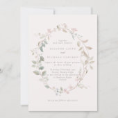 フォーマルで繊細なブッシュ フローラルリースのウェディング 招待状 (正面)