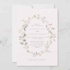 フォーマルで繊細なブッシュ フローラルリースのウェディング 招待状