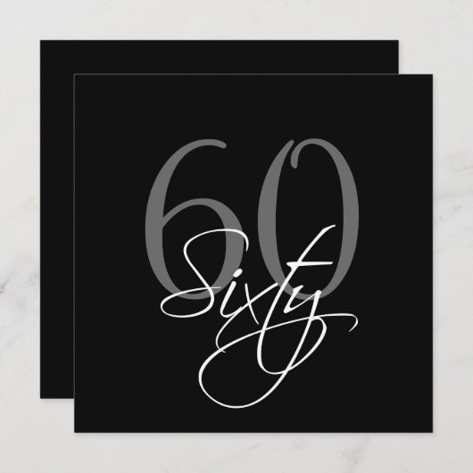 フォーマルで黒い灰色の第60誕生日の招待状 招待状 (正面/裏面)