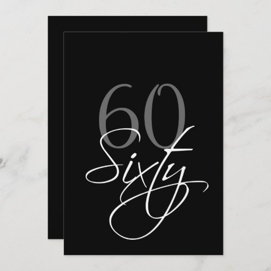 フォーマルで黒い灰色の第60誕生日の招待状 招待状 (正面/裏面)