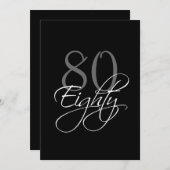 フォーマルで黒い灰色の第80誕生日の招待状 招待状 (正面/裏面)