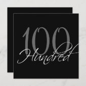 フォーマルで黒い灰色の100th誕生日の招待状 招待状 (正面/裏面)
