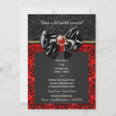 フォーマルで黒く赤い金ゴールドのダマスク織のパーティー 招待状 (裏面)