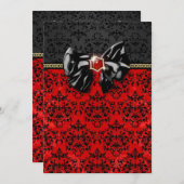 フォーマルで黒く赤い金ゴールドのダマスク織のパーティー 招待状 (正面/裏面)