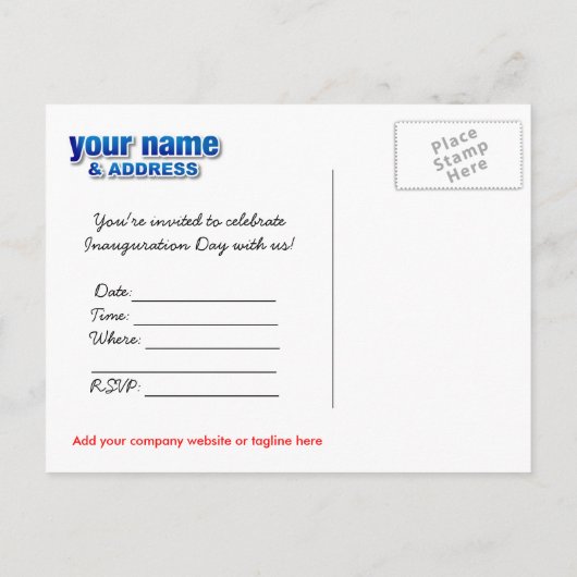 フォーマルなオバマの就任式のパーティの招待状- インビテーションポストカード (裏面)
