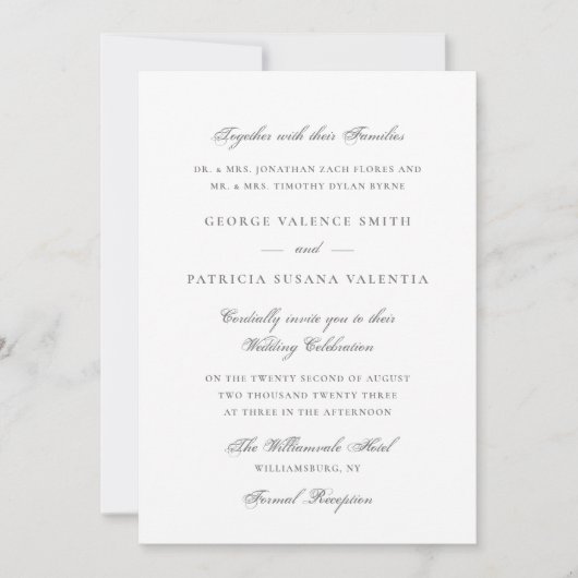 フォーマルなカリグラフィー エレガントなウェディング 招待状 (正面)