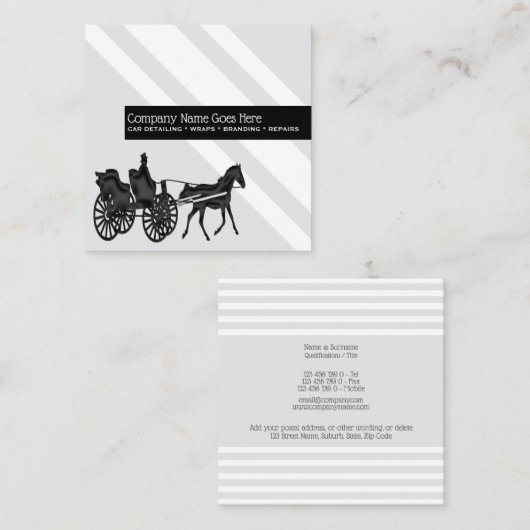 フォーマルなシックな馬が引くキャリッジ灰色白のストライブ柄 スクエア名刺 (正面/裏面)