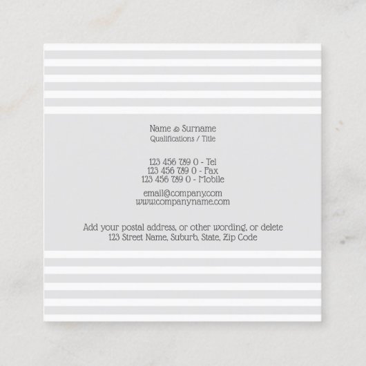 フォーマルなシックな馬が引くキャリッジ灰色白のストライブ柄 スクエア名刺 (裏面)