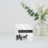 フォーマルなシックな馬が引くキャリッジ灰色白のストライブ柄 スクエア名刺 (スタンド正面)