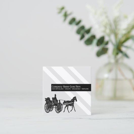フォーマルなシックな馬が引くキャリッジ灰色白のストライブ柄 スクエア名刺 (スタンド正面)