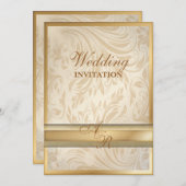 フォーマルなシャンパンゴールドのダマスク織結婚式招待状 招待状 (正面/裏面)